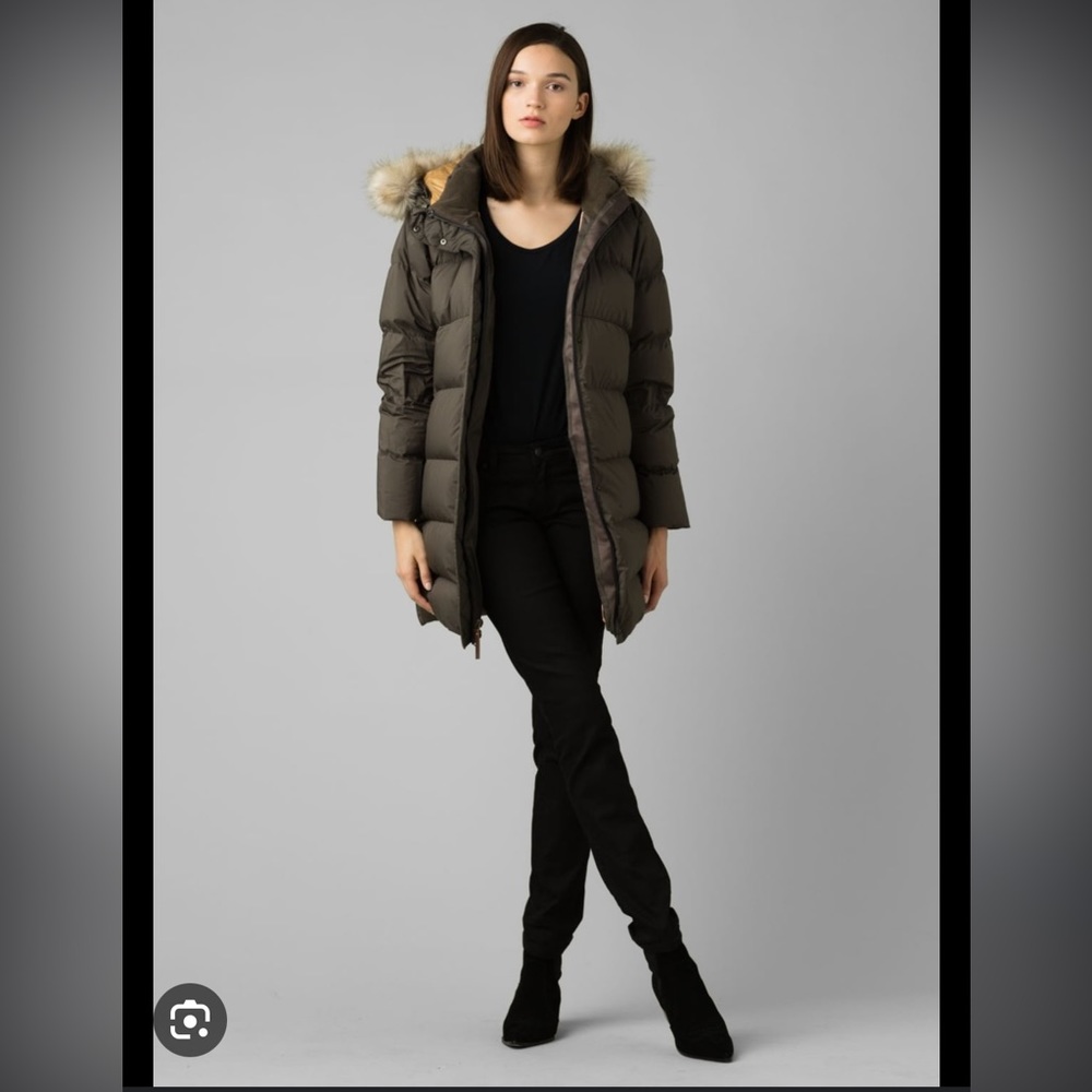 NWT Prana Kromata Long Down Jacket in Black Olive Size Medium
